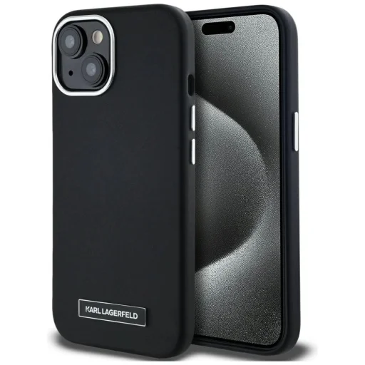  iPhone 15 Fekete Karl Lagerfeld FW Metal Plate MagSafe tok - 1