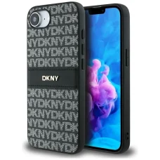  iPhone 16e fekete DKNY Repeat Texture Minta Tonalitású Csíkkal tok