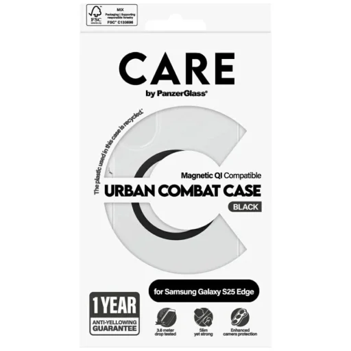 CARE by PanzerGlass Flagship Urban Combat Black QI tok Samsung Galaxy S25 Edge-hez - Átlátszó - 4