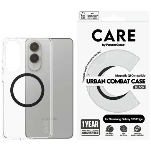 CARE by PanzerGlass Flagship Urban Combat Black QI tok Samsung Galaxy S25 Edge-hez - Átlátszó - 1