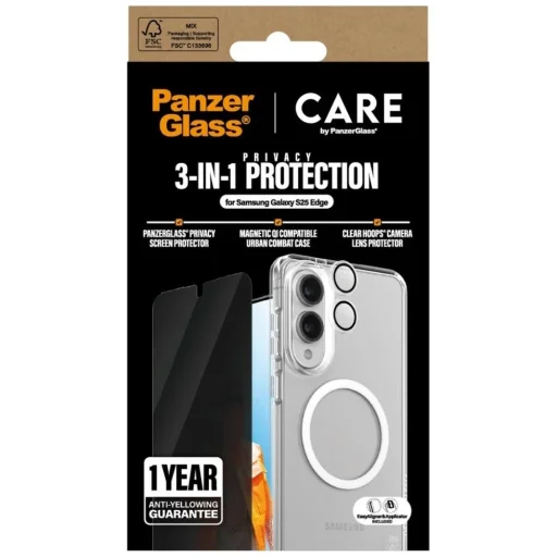 CARE by PanzerGlass Flagship 3 az 1-ben Tok + Privacy Üvegfólia + Kamera Védőfólia Samsung Galaxy S25 Edge - átlátszó tok - 4