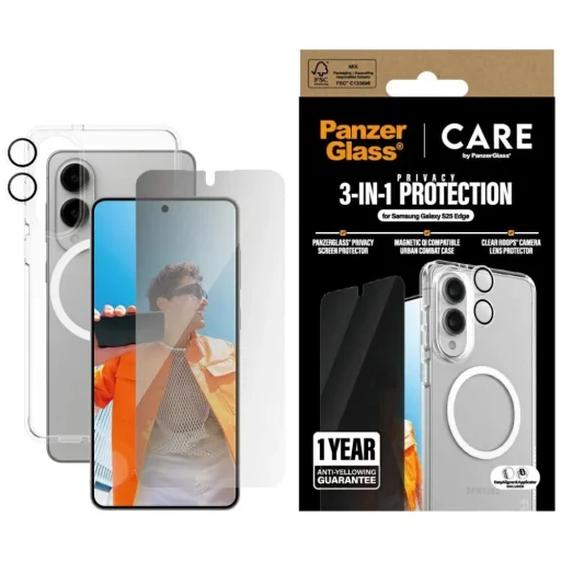 CARE by PanzerGlass Flagship 3 az 1-ben Tok + Privacy Üvegfólia + Kamera Védőfólia Samsung Galaxy S25 Edge - átlátszó tok - 1