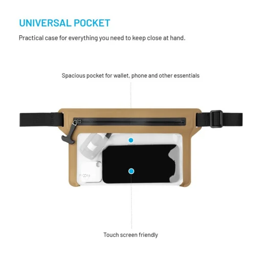  Fixed - Vízálló tok szárazöv - 7,5"-os telefonhoz, IPX8, állítható pánt, érintőképernyő-barát, Hypalon háló - Bézs - 4