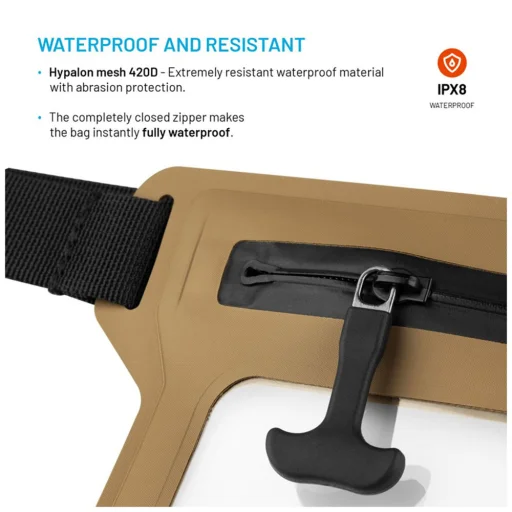  Fixed - Vízálló tok szárazöv - 7,5"-os telefonhoz, IPX8, állítható pánt, érintőképernyő-barát, Hypalon háló - Bézs - 5