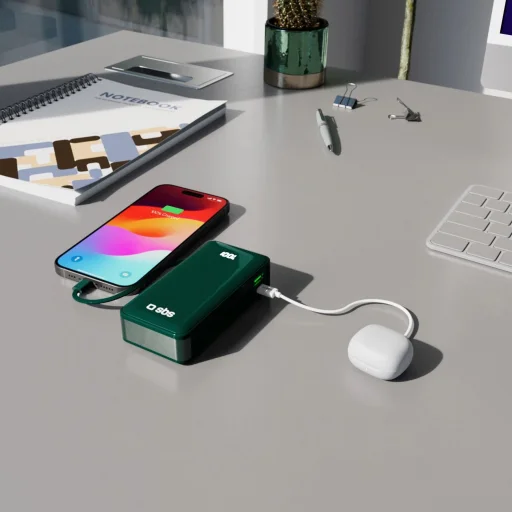 Powerbank SBS 10000 mAh 20W beépített USB-C kábellel és digitális kijelzővel - zöld - 12