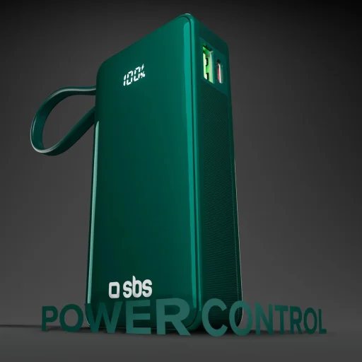 Powerbank SBS 10000 mAh 20W beépített USB-C kábellel és digitális kijelzővel - zöld - 5