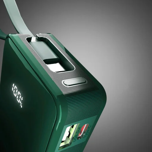 Powerbank SBS 10000 mAh 20W beépített USB-C kábellel és digitális kijelzővel - zöld - 9