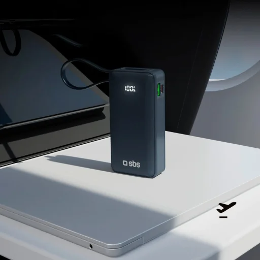 Powerbank SBS 10000 mAh 20W beépített USB-C kábellel és digitális kijelzővel - sötétszürke - 12