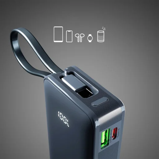 Powerbank SBS 10000 mAh 20W beépített USB-C kábellel és digitális kijelzővel - sötétszürke - 6