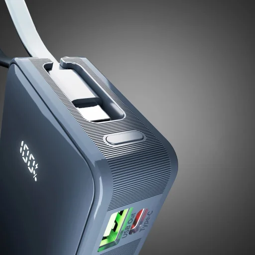 Powerbank SBS 10000 mAh 20W beépített USB-C kábellel és digitális kijelzővel - sötétszürke - 8