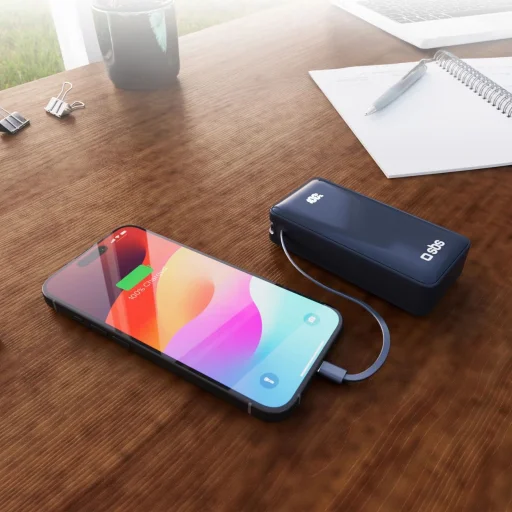 Powerbank SBS 10000 mAh 20W beépített USB-C kábellel és digitális kijelzővel - sötétszürke - 10