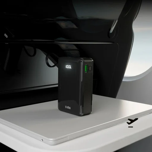 Powerbank SBS 20000 mAh 20W beépített USB-C kábellel és digitális kijelzővel - fekete - 12