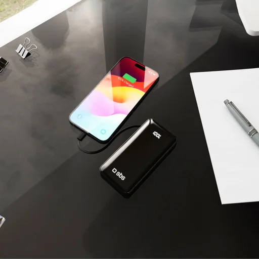 Powerbank SBS 10000 mAh 20W beépített USB-C kábellel és digitális kijelzővel - fekete - 11