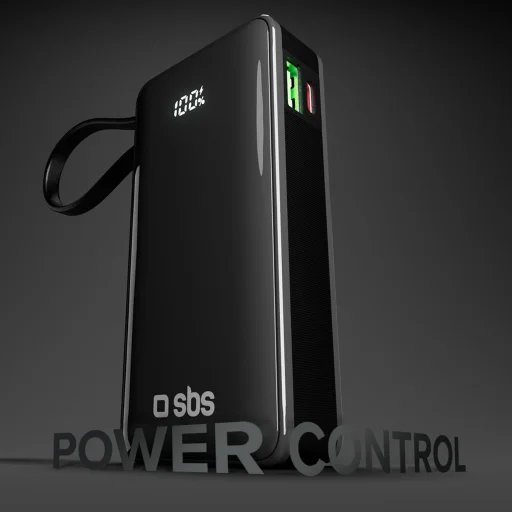 Powerbank SBS 10000 mAh 20W beépített USB-C kábellel és digitális kijelzővel - fekete - 5
