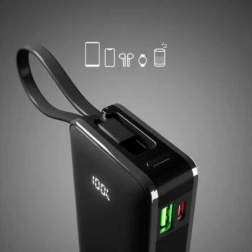 Powerbank SBS 10000 mAh 20W beépített USB-C kábellel és digitális kijelzővel - fekete - 6