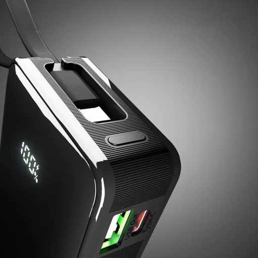 Powerbank SBS 10000 mAh 20W beépített USB-C kábellel és digitális kijelzővel - fekete - 9