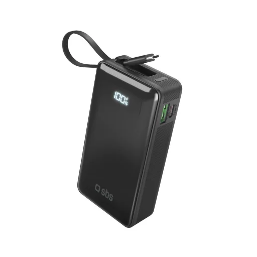 Powerbank SBS 10000 mAh 20W beépített USB-C kábellel és digitális kijelzővel - fekete - 1