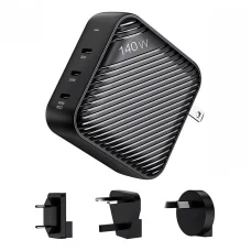 Hálózati töltő INVZI GanHub 3x USB-C, 140W, EU/UK/AU/US (fekete)