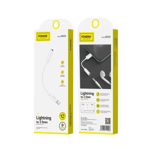 FONENG adapter BM20 Lightning - JACK 3.5MM 0.1M Fehér - 1