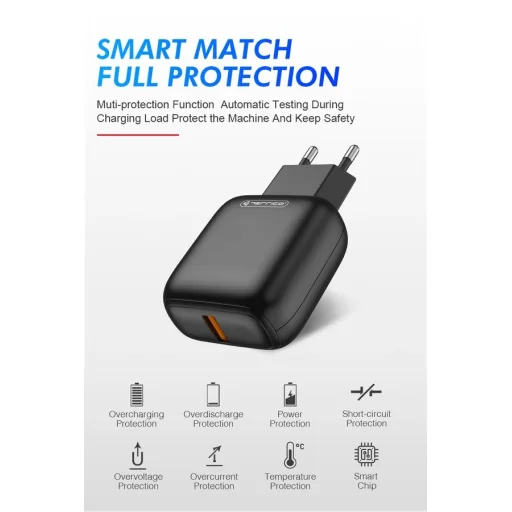 JELLICO hálózati töltő C32 18W 1xUSB QC3.0 + kábel Micro USB Fekete - 3