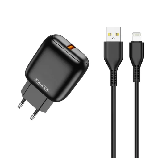 JELLICO fali töltő C32 18W 1xUSB QC3.0 + Lightning kábel Fekete - 1