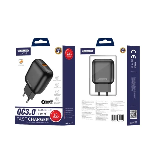 JELLICO fali töltő C32 18W 1xUSB QC3.0 + Lightning kábel Fekete - 2