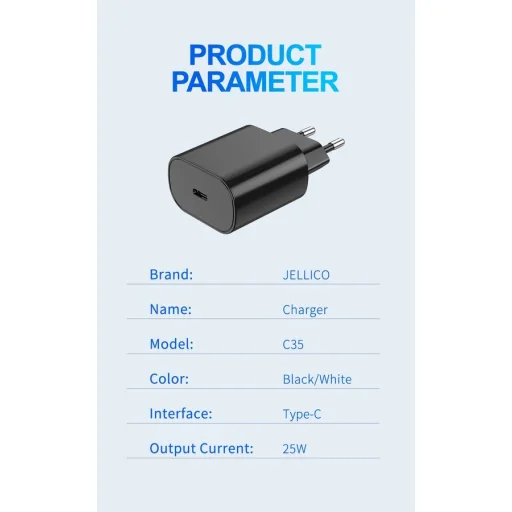 JELLICO hálózati töltő C35 PD 25W 1xUSB-C fekete - 4