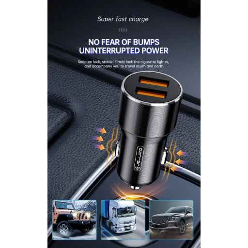 JELLICO autós töltő F9 36W 2xUSB QC3.0 Fekete - 4