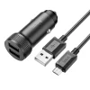 HOCO autós töltő Z49 2.4A 2xUSB + kábel Micro USB Fekete thumbnail