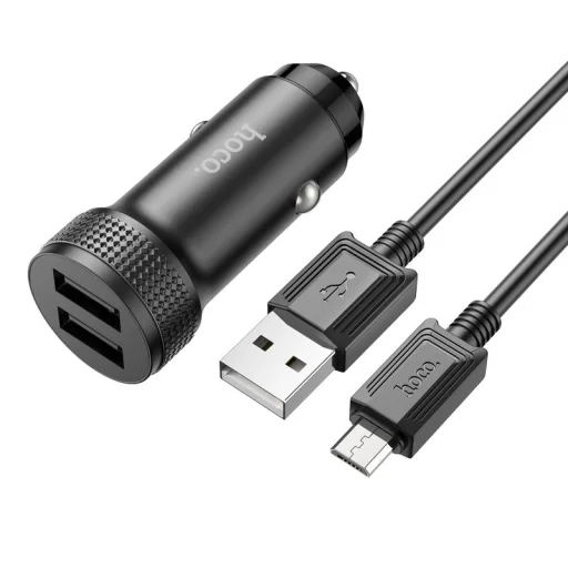 HOCO autós töltő Z49 2.4A 2xUSB + kábel Micro USB Fekete - 2