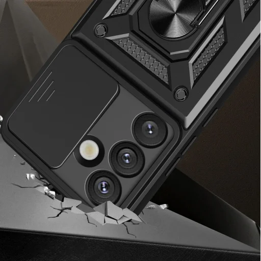 Hybrid Armor Camshield tok állvánnyal és kamerafedéllel a Realme GT 7 Pro 5G-hez - Fekete - 2