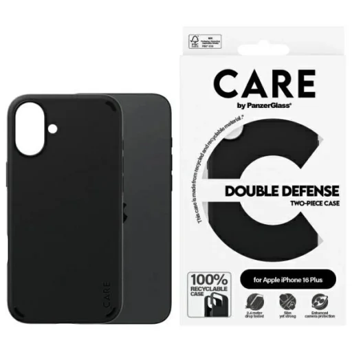 CARE by PanzerGlass Double Defense iPhone 16 Plus tok - Fekete - 1