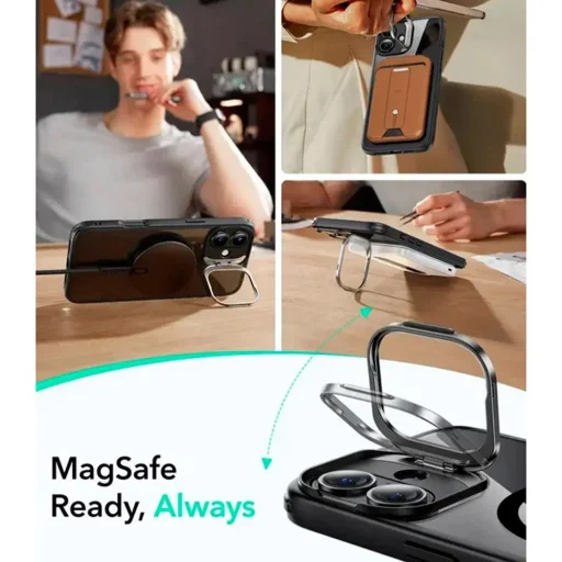  iPhone 16 Átlátszó Fekete ESR Klasszikus Hibrid HaloLock Kitámasztó tok - 2