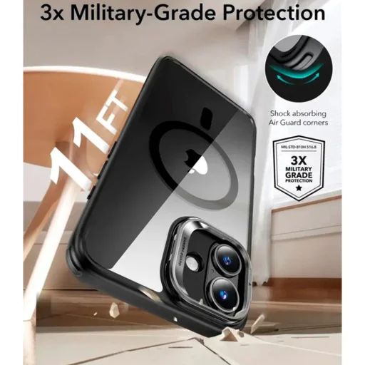  iPhone 16 Átlátszó Fekete ESR Klasszikus Hibrid HaloLock Kitámasztó tok - 3