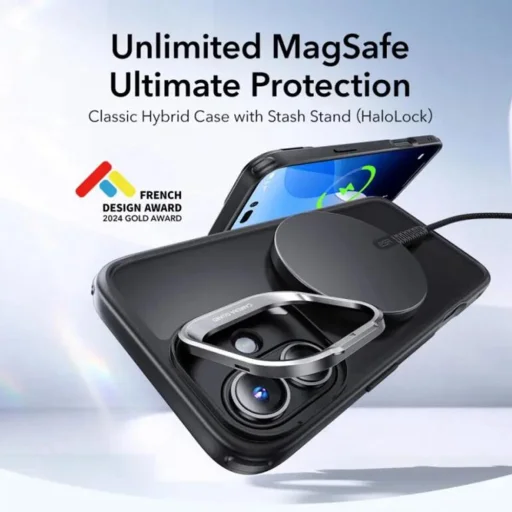  iPhone 16 Matt Fekete ESR Klasszikus Hibrid HaloLock Kitámasztós Tok - 3