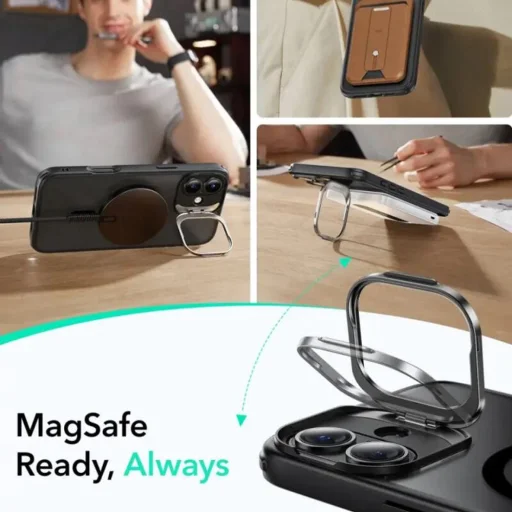  iPhone 16 Matt Fekete ESR Klasszikus Hibrid HaloLock Kitámasztós Tok - 9