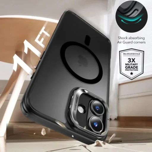  iPhone 16 Matt Fekete ESR Klasszikus Hibrid HaloLock Kitámasztós Tok - 5