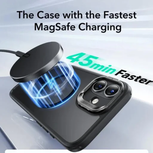  iPhone 16 Matt Fekete ESR Klasszikus Hibrid HaloLock Kitámasztós Tok - 11