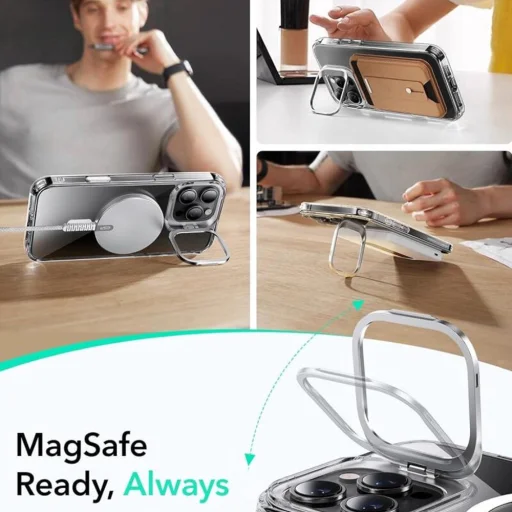  iPhone 16 Pro Átlátszó ESR Klasszikus Hibrid HaloLock Kitámasztó tok - 5