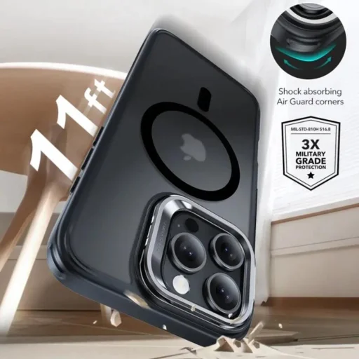  iPhone 16 Pro Matt Fekete ESR Klasszikus Hibrid HaloLock Kitámasztós Tok - 7