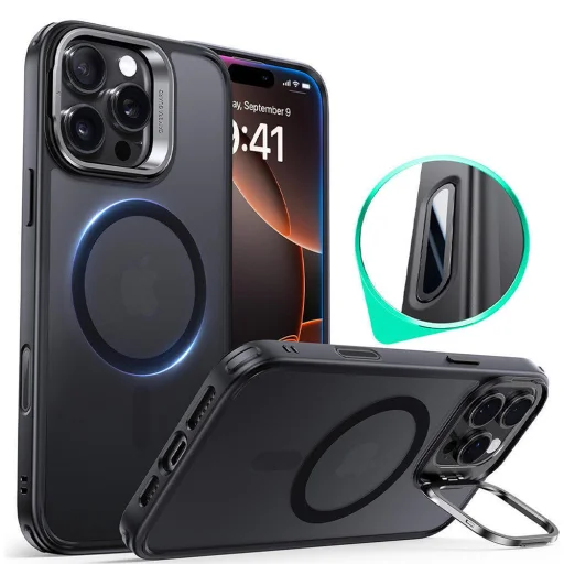  iPhone 16 Pro Matt Fekete ESR Klasszikus Hibrid HaloLock Kitámasztós Tok - 1