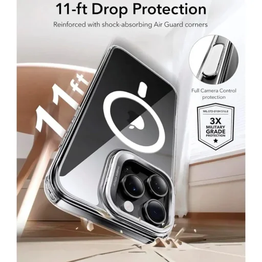  iPhone 16 Pro Max Átlátszó ESR Klasszikus Hibrid HaloLock Kitámasztó tok - 4