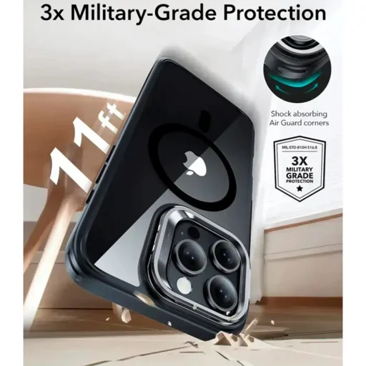  iPhone 16 Pro Max Átlátszó Fekete ESR Klasszikus Hibrid HaloLock Kitámasztó tok - 2