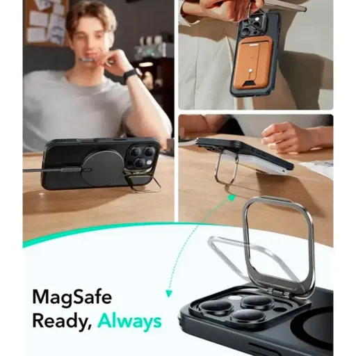  iPhone 16 Pro Max Matt Fekete ESR Klasszikus Hibrid HaloLock Kitámasztó tok - 3