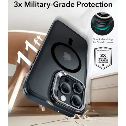  iPhone 16 Pro Max Matt Fekete ESR Klasszikus Hibrid HaloLock Kitámasztó tok - 4