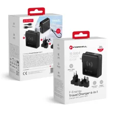FORCELL F-ENERGY multifunkciós töltő 45W 6 az 1-ben USB A és USB C csatlakozókkal, 15000mAh powerbankkal és 15W vezeték nélküli töltéssel