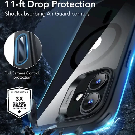  iPhone 16 Átlátszó Fekete ESR Klasszikus Hibrid HaloLock tok - 6