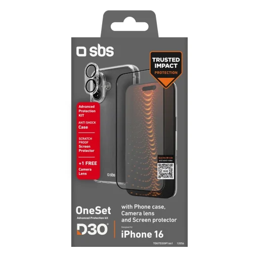 SBS D3O technológiás készlet iPhone 16-hoz - tok + üvegfólia a képernyőre és kamerára - átlátszó tok - 2