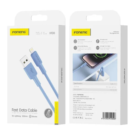 USB-A - Lightning Foneng X100 2,4A, 1,2m (modrý) - 2