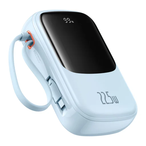 Baseus - Qpow Pro+ (P10067103313-00) - Power Bank, Lightning, 2x Type-C, USB, 22.5W, 20000mAh, Type-C kábel - Kék - 2